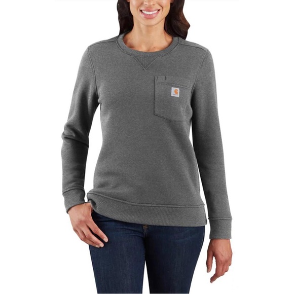 Carhartt Womens XS Clarksburg Sweatshirt Carbon Heather Relaxed Fit Pullover EUC - Picture 2 of 10